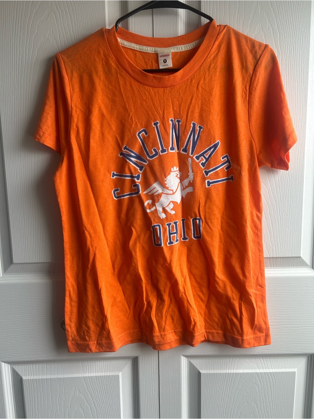 Homage Cincinnati Ohio Graphic T-Shirt Orange Retro Tee Size Medium